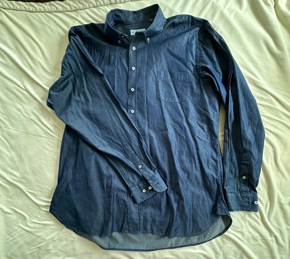 Alan Paine Navy Long Sleeve Light Weight Blue Denim color Button Down Shirt XL